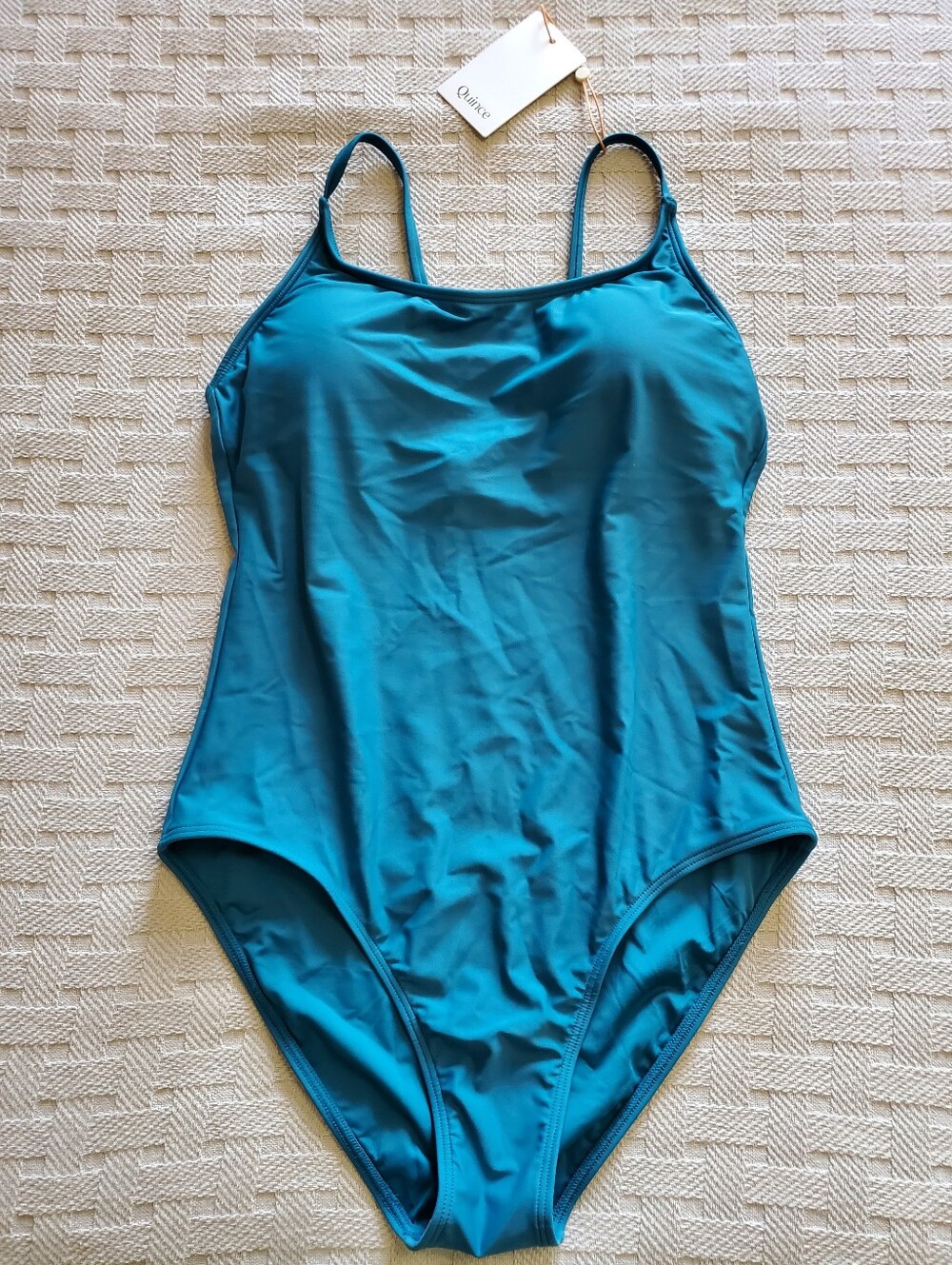 NWT Quince Italian Cami One-Piece Swimsuit Lagoon Teal Blue - Picture 6 of 14